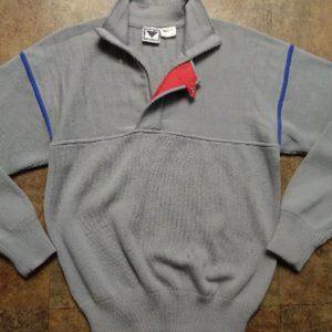 Men's L Obermeyer 100% Gray Wool 1/4 Zip Long Sleeve Pull Over Sweatshirt-LOOK